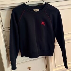 BURBERRY Women's Navy Crewneck with Red Contrast Stitching